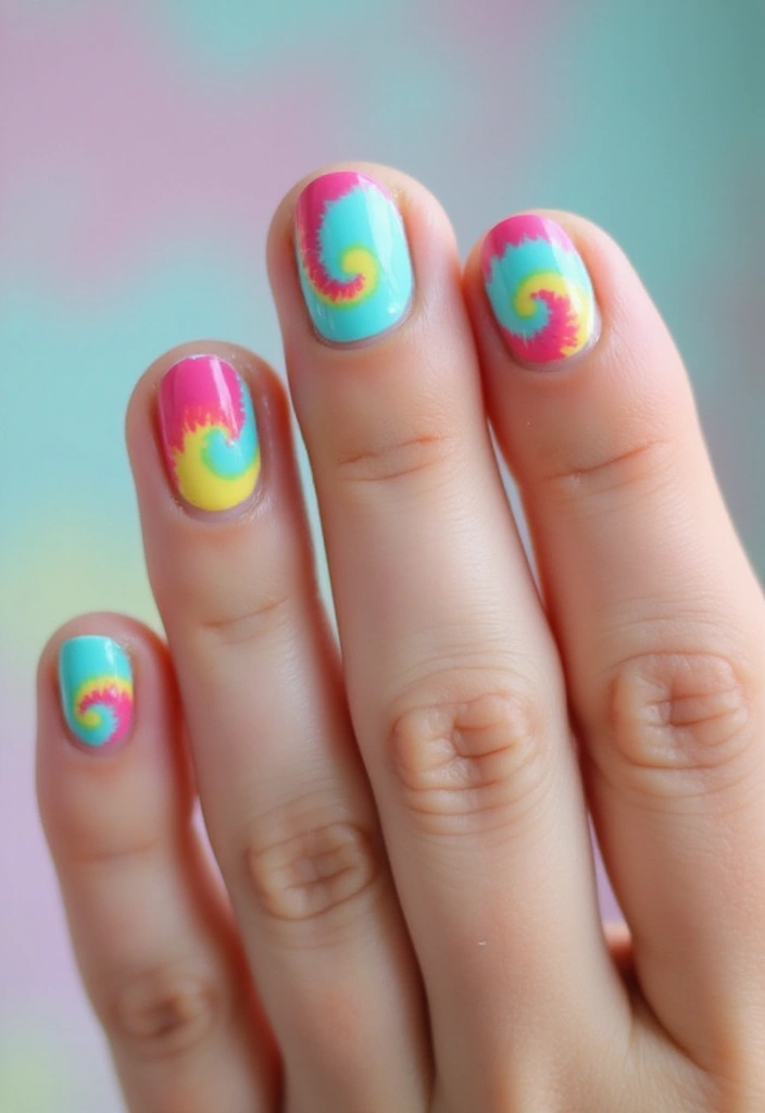 12 Bright Summer Nail Designs to Stand Out - 10. Tie-Dye Twist