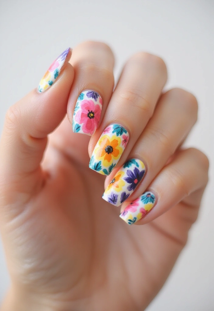 12 Bright Summer Nail Designs to Stand Out - 3. Bold Floral Patterns