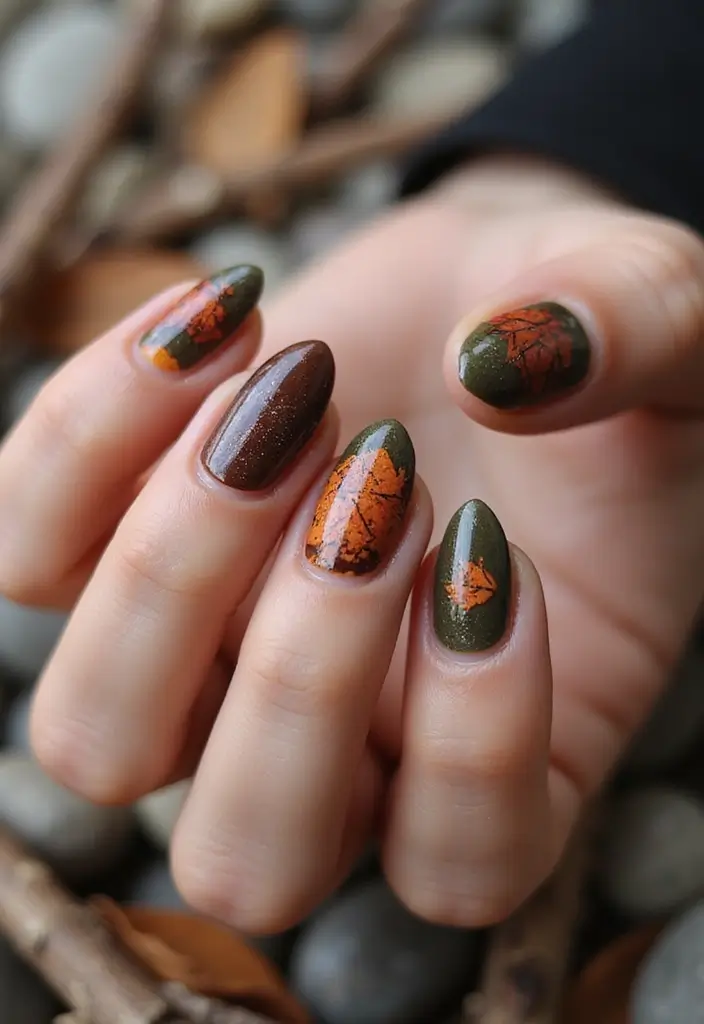 14 Modern Autumn Nail Inspo for a Trendy Look - 11. Nature-Inspired Textures