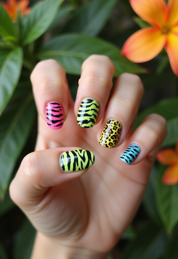 14 Neon Summer Nails to Brighten Your Day - 12. Neon Animal Print