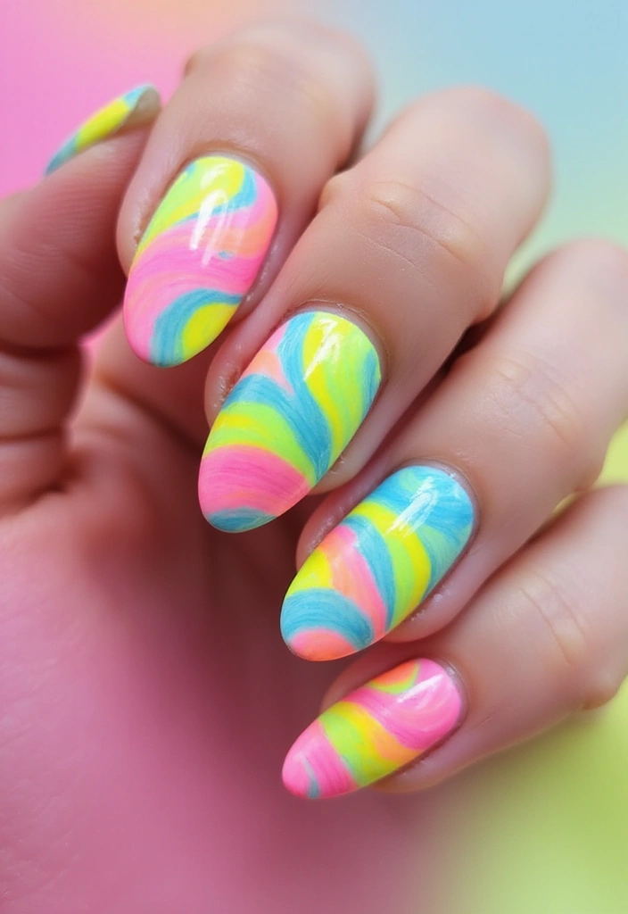 14 Neon Summer Nails to Brighten Your Day - 5. Multicolor Neon Swirls