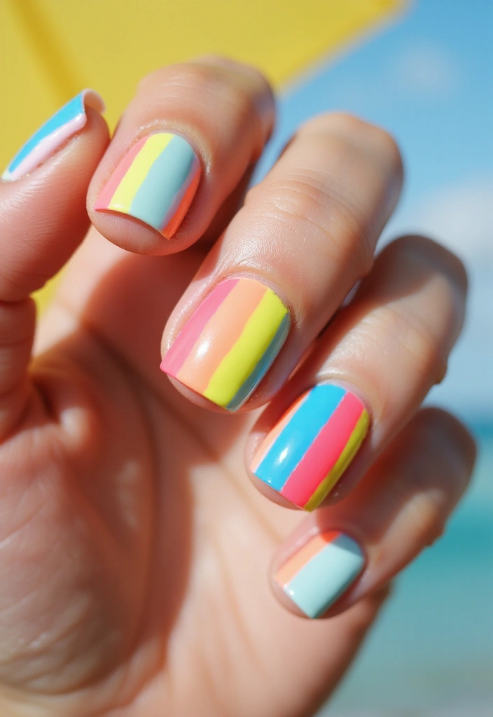 14 Neon Summer Nails to Brighten Your Day - 9. Neon Rainbow Stripes