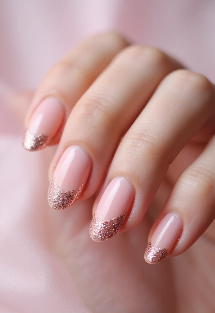 15 Elegant Glitter Gradient French Manicure Ideas - 10. Soft Pink Glitter Fade