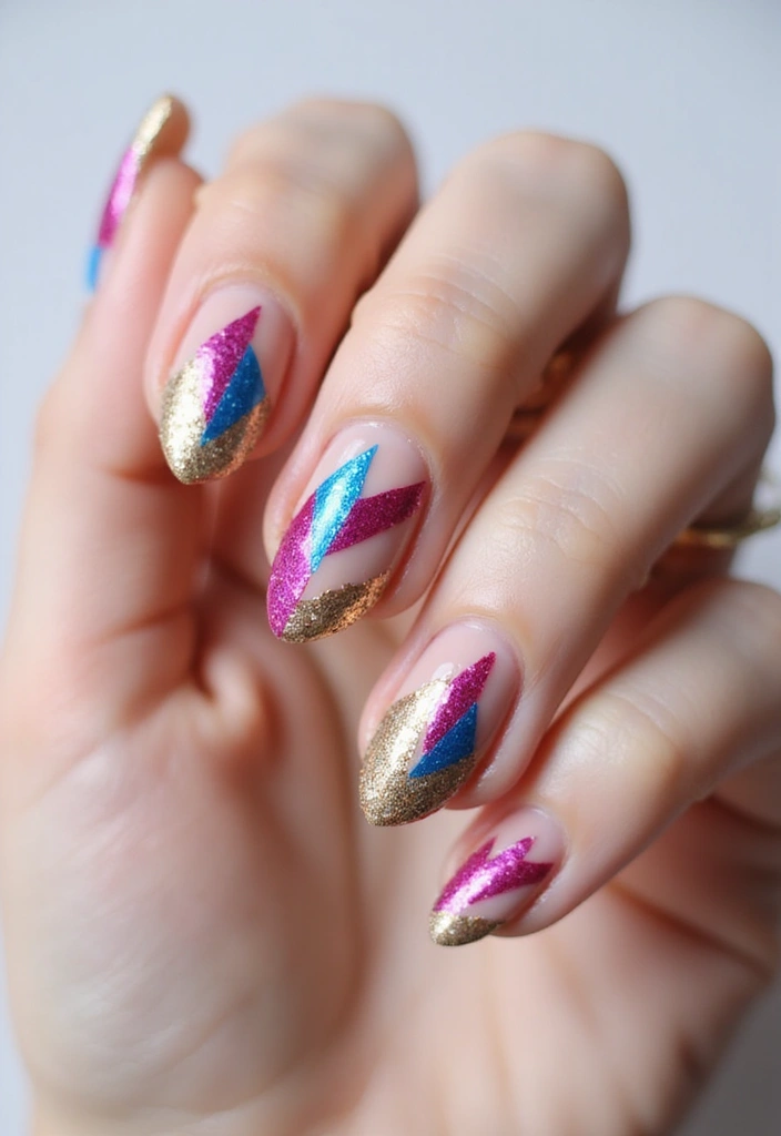 15 Elegant Glitter Gradient French Manicure Ideas - 12. Glittery Geometric French