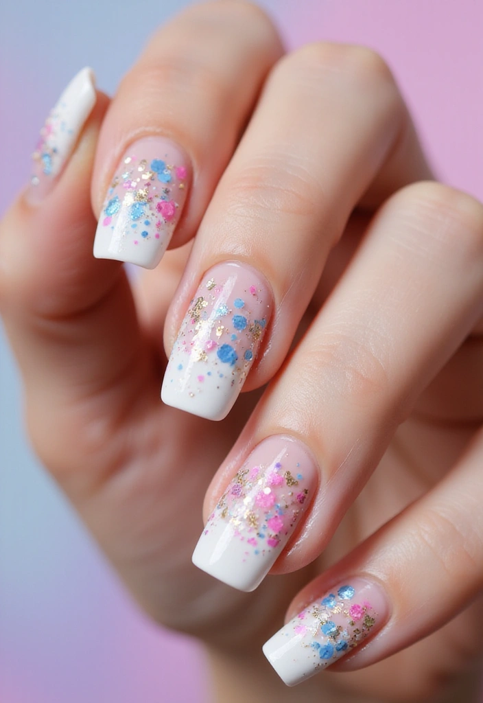 15 Elegant Glitter Gradient French Manicure Ideas - 14. Colorful Glitter Splatter