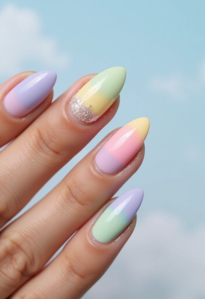 15 Elegant Glitter Gradient French Manicure Ideas - 4. Pastel Rainbow Glitter