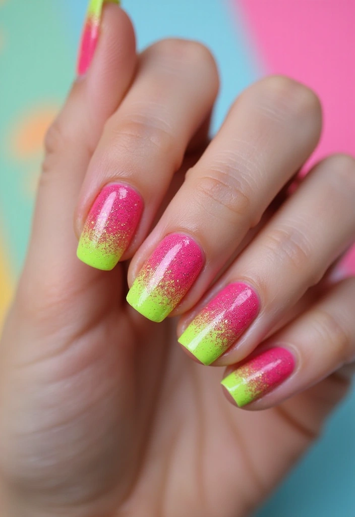 15 Elegant Glitter Gradient French Manicure Ideas - 7. Vibrant Neon Glitter