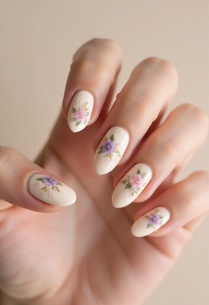 16 Neutral Trendy Nails for Effortless Style - 13. Soft Cream with Floral Accents