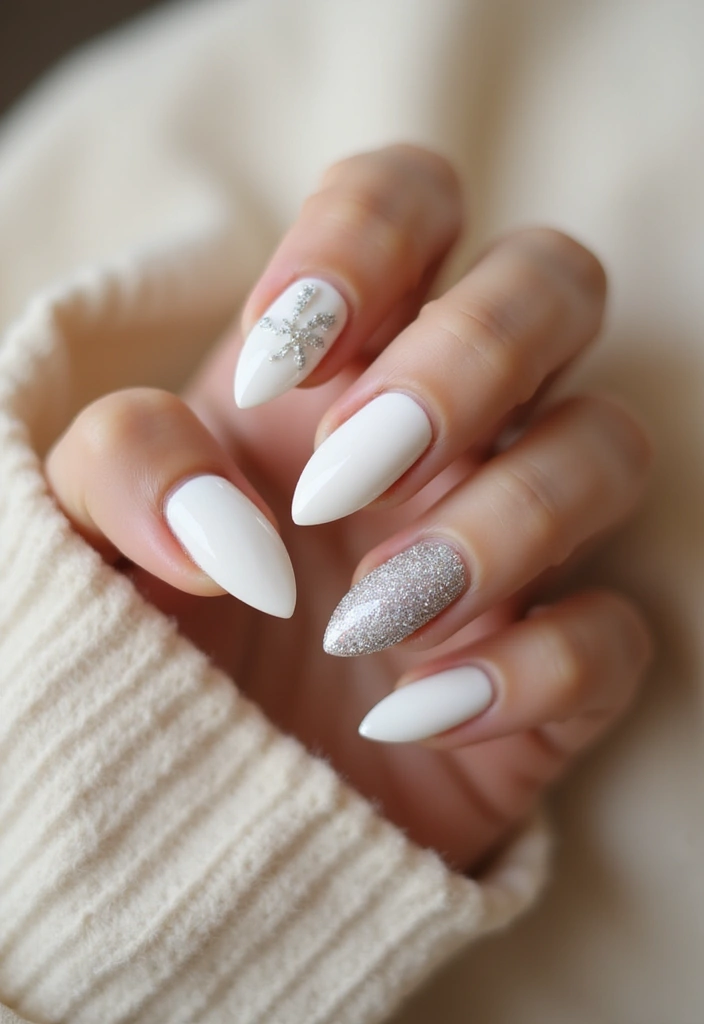 16 Neutral Trendy Nails for Effortless Style - 15. Ivory and Silver Glitter