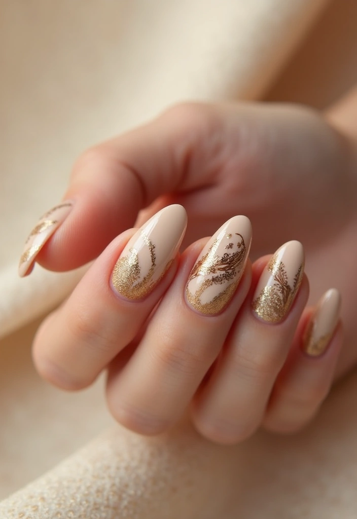 16 Neutral Trendy Nails for Effortless Style - 7. Sandy Beige with Gold Foil