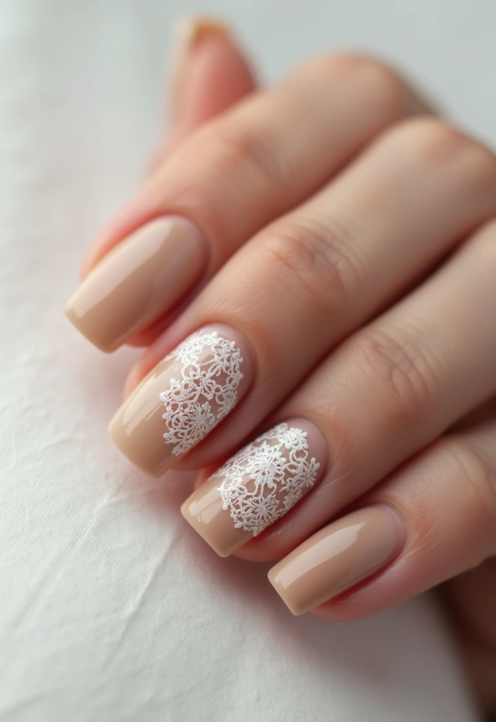 16 Neutral Trendy Nails for Effortless Style - 9. Warm Taupe and Lace