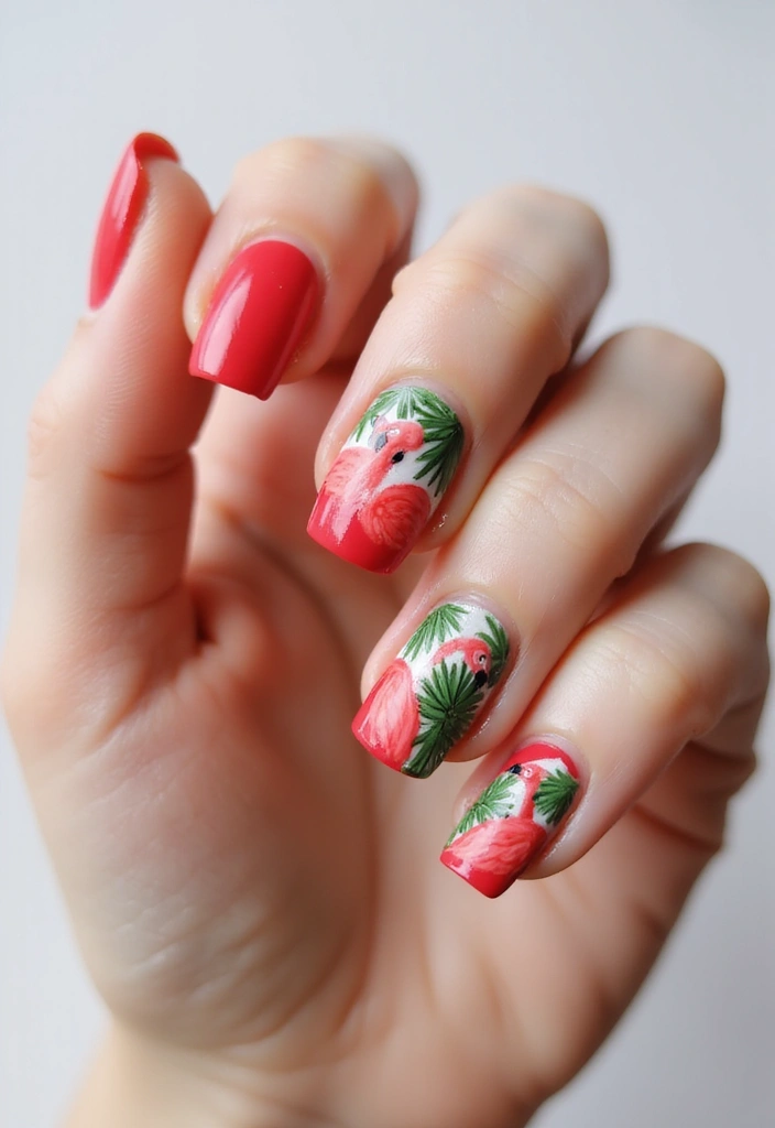 16 Summer Red Nails That Will Turn Heads - 1. Flamingo Flock