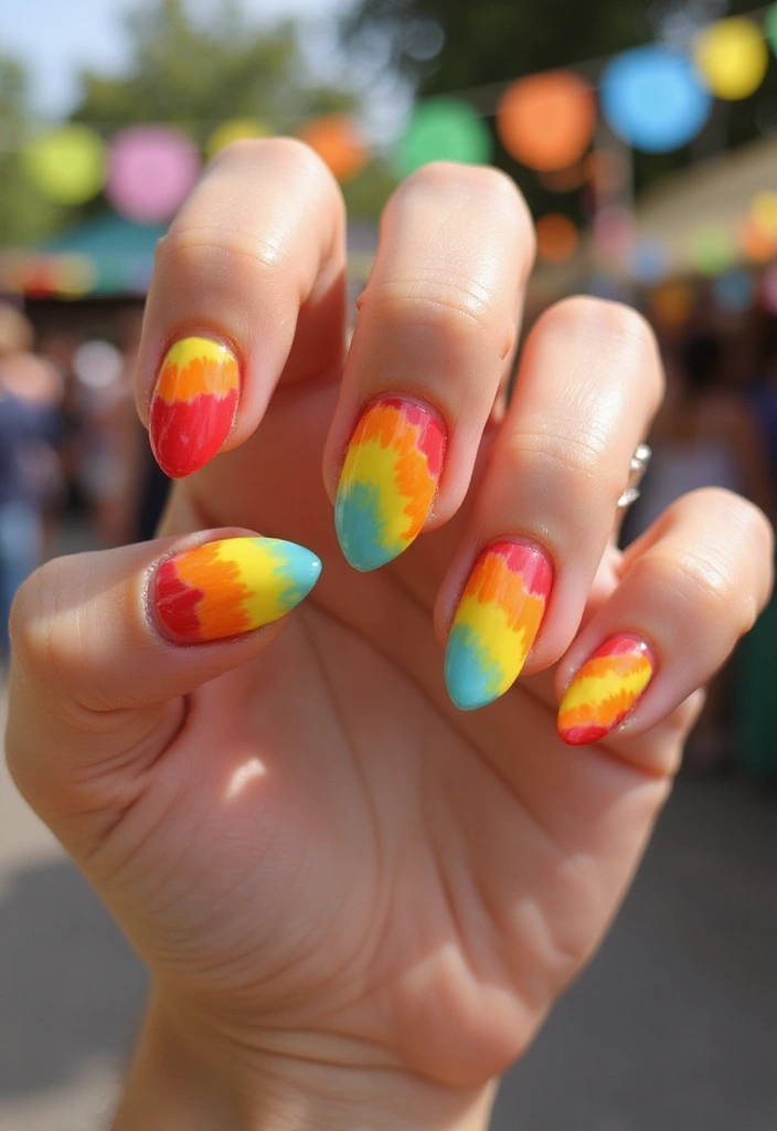 16 Summer Red Nails That Will Turn Heads - 10. Tropical Tie-Dye