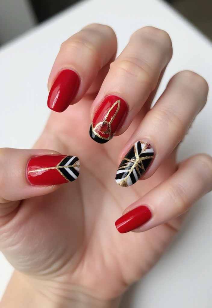 16 Summer Red Nails That Will Turn Heads - 11. Geometric Patterns