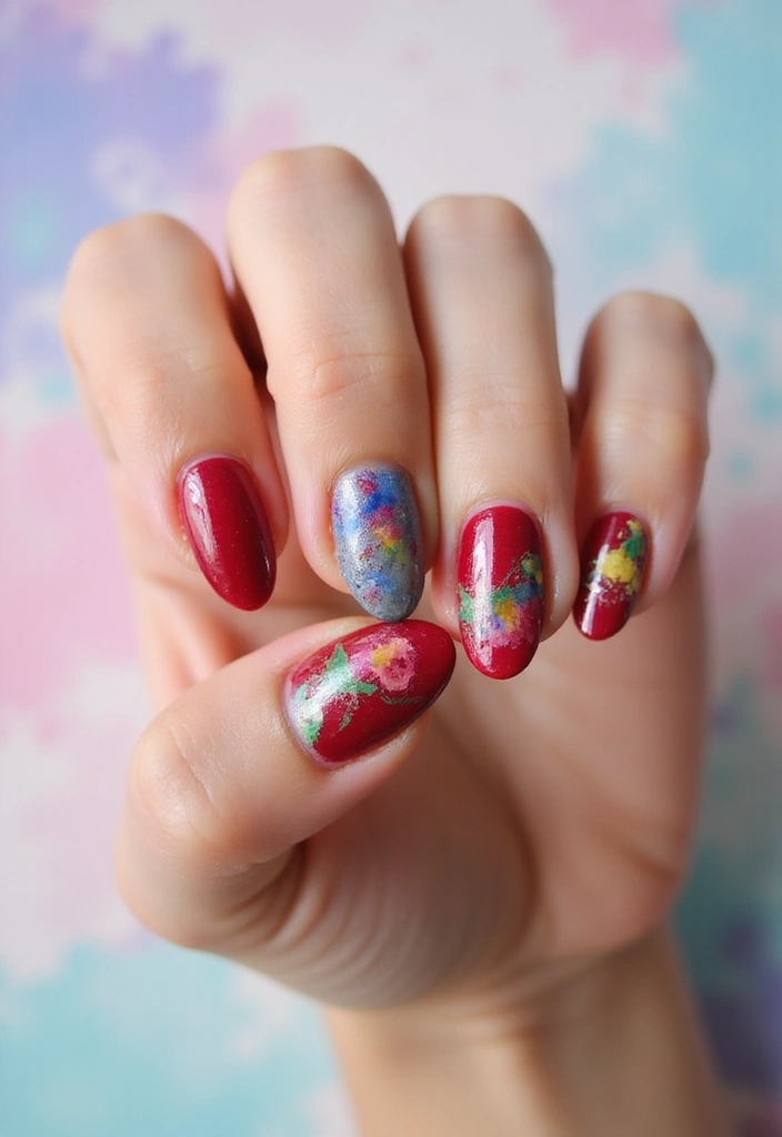16 Summer Red Nails That Will Turn Heads - 15. Whimsical Watercolors