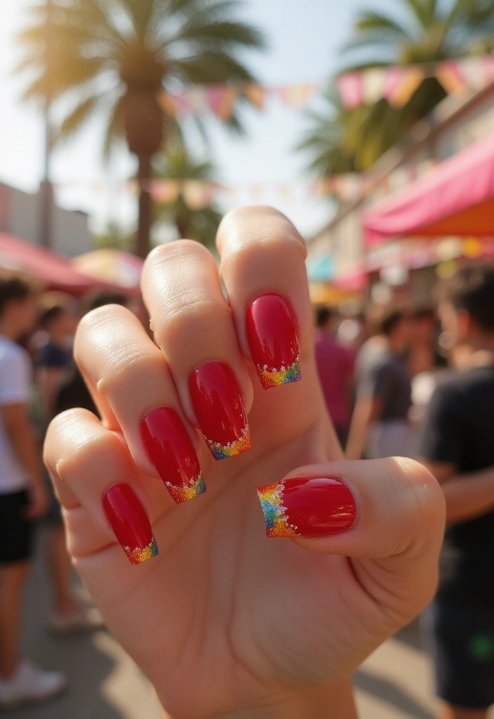 16 Summer Red Nails That Will Turn Heads - 16. Radiant Rainbow Tips