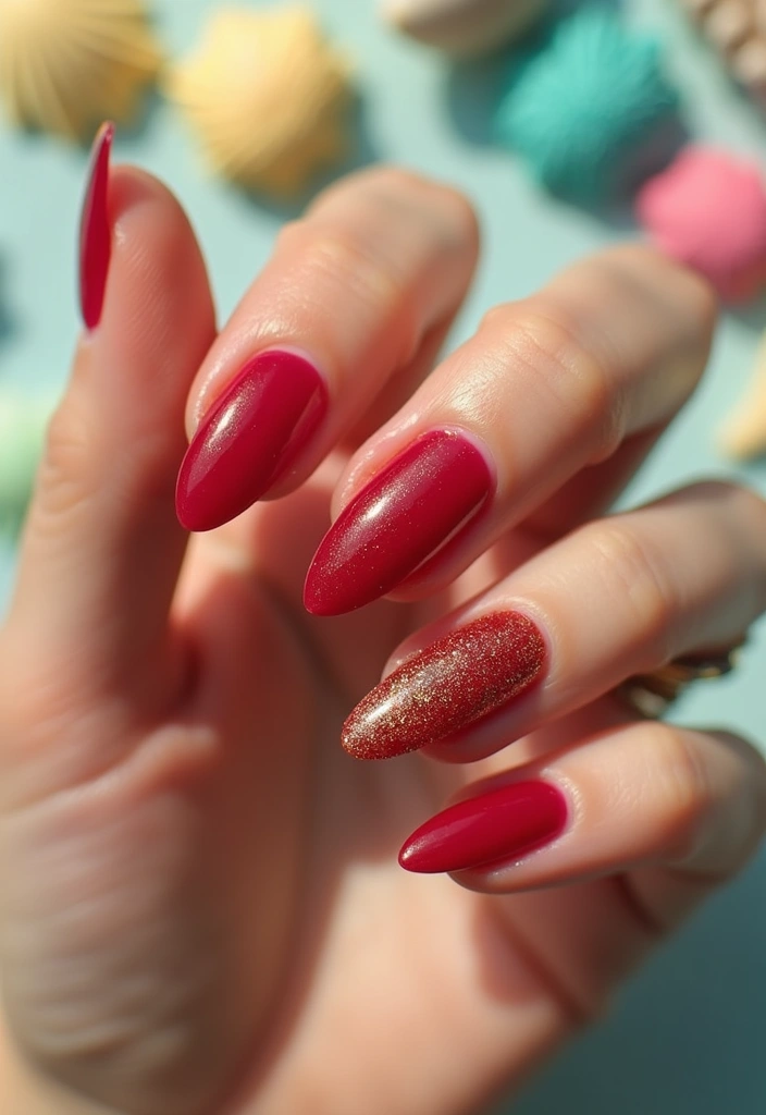 16 Summer Red Nails That Will Turn Heads - 5. Glittering Galore