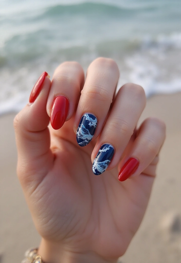 16 Summer Red Nails That Will Turn Heads - 9. Beachy Waves