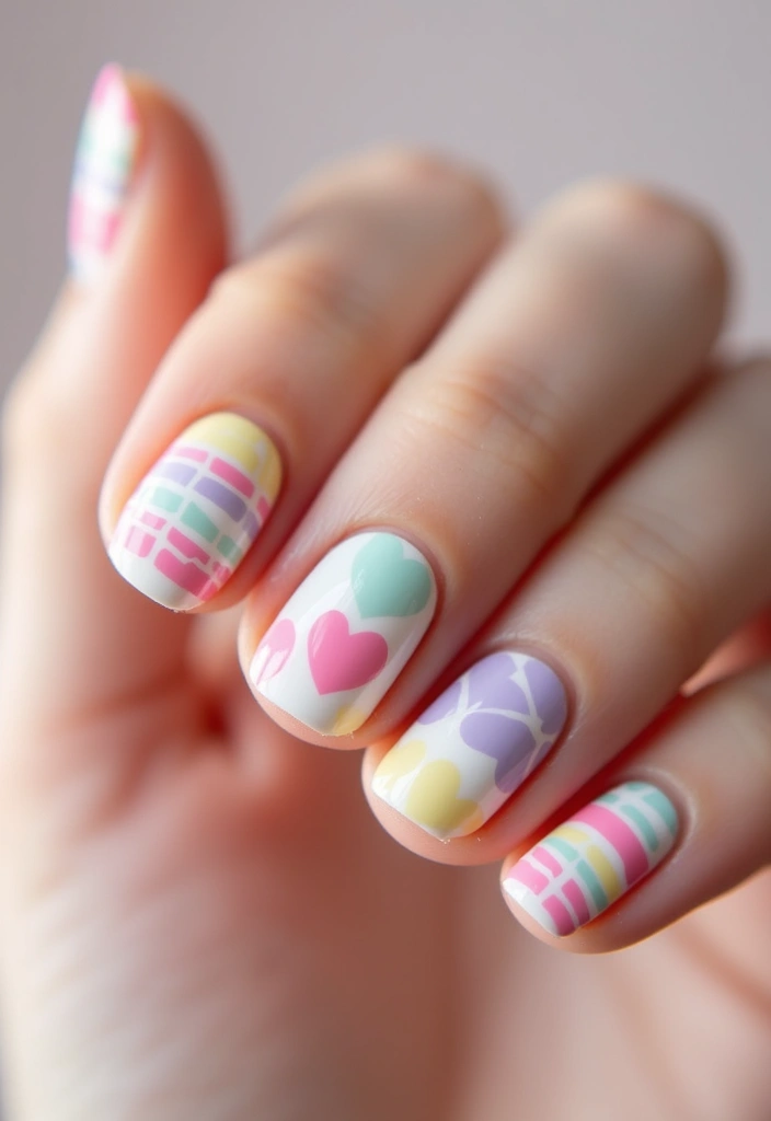 20 Chic Love-Themed Nail Designs to Fall For - 18. Candy Stripe Hearts