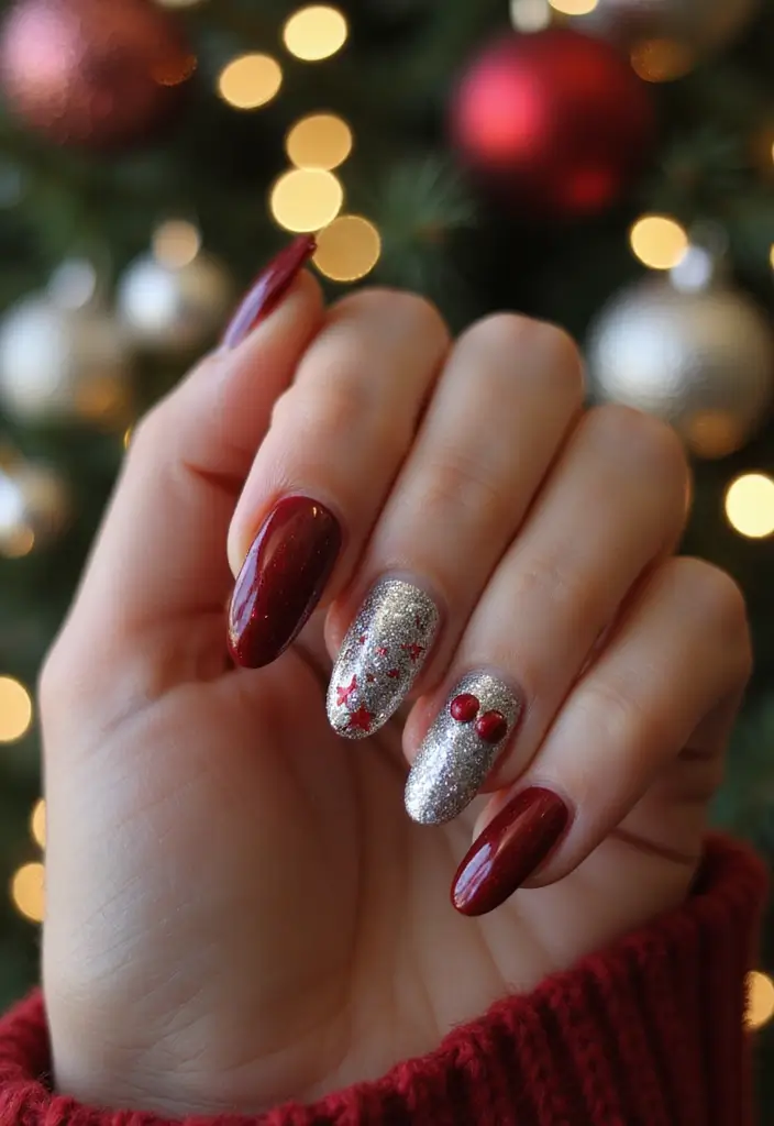 20 Cozy Autumn Winter Nail Designs to Try This Year - 10. Sparkling Holiday Glam
