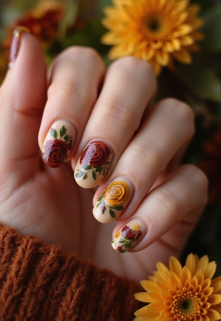 20 Cozy Autumn Winter Nail Designs to Try This Year - 11. Rustic Bouquet