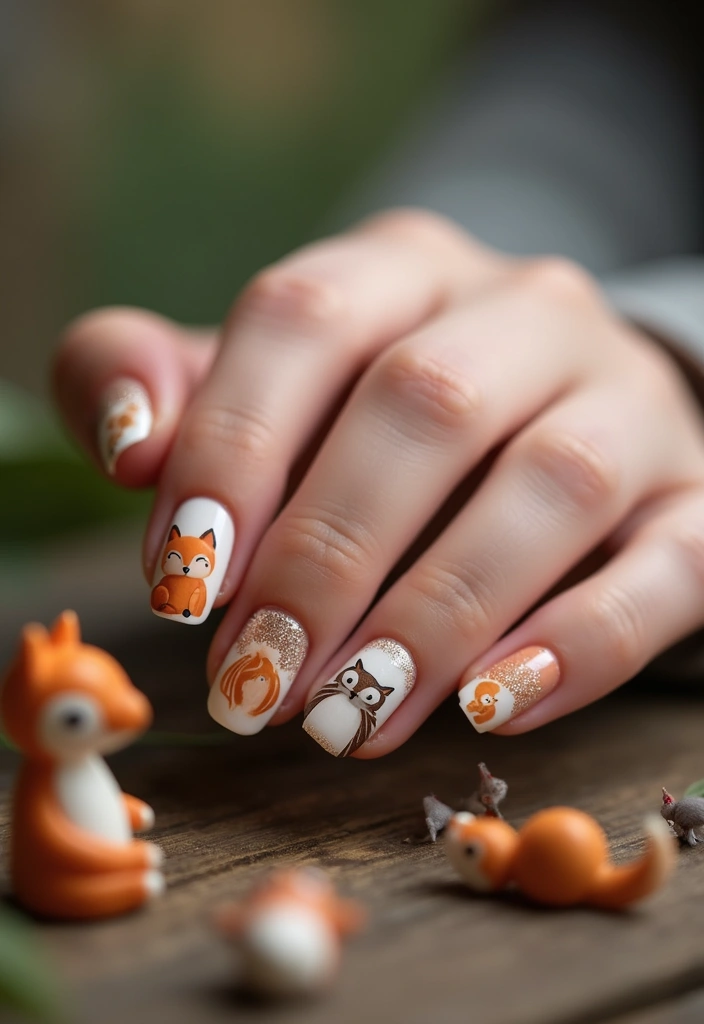 20 Cozy Autumn Winter Nail Designs to Try This Year - 14. Woodland Creatures
