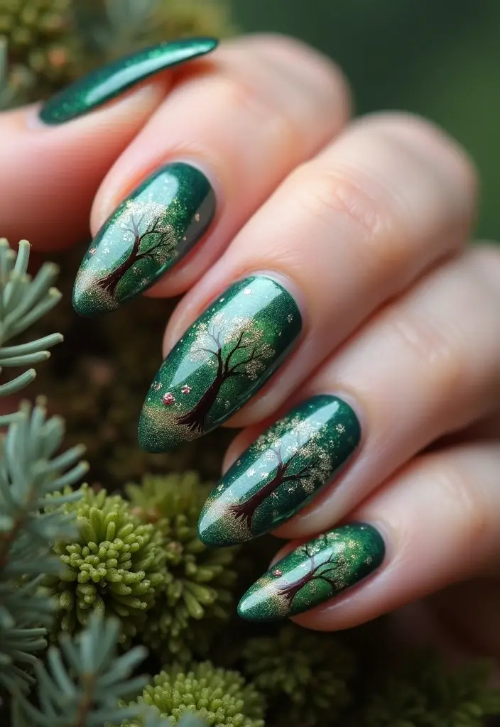 20 Cozy Autumn Winter Nail Designs to Try This Year - 17. Enchanted Forest