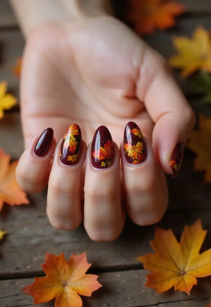 20 Cozy Autumn Winter Nail Designs to Try This Year - 3. Autumn Leaves Overlay