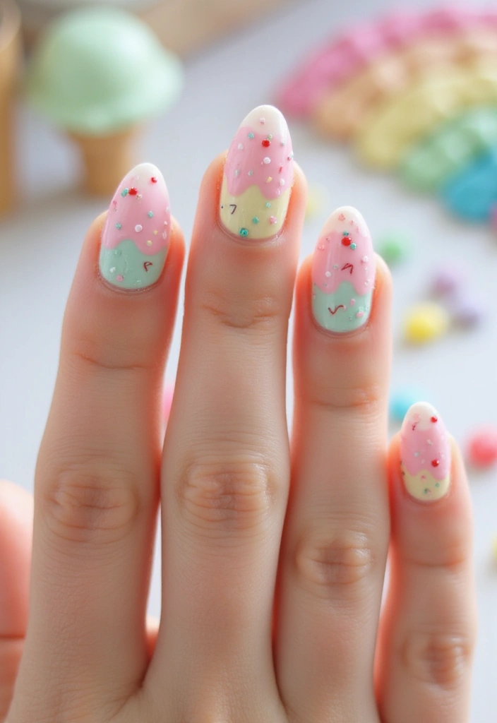 20 Fun Summer Nail Art Ideas You’ll Love - 18. Ice Cream Treats