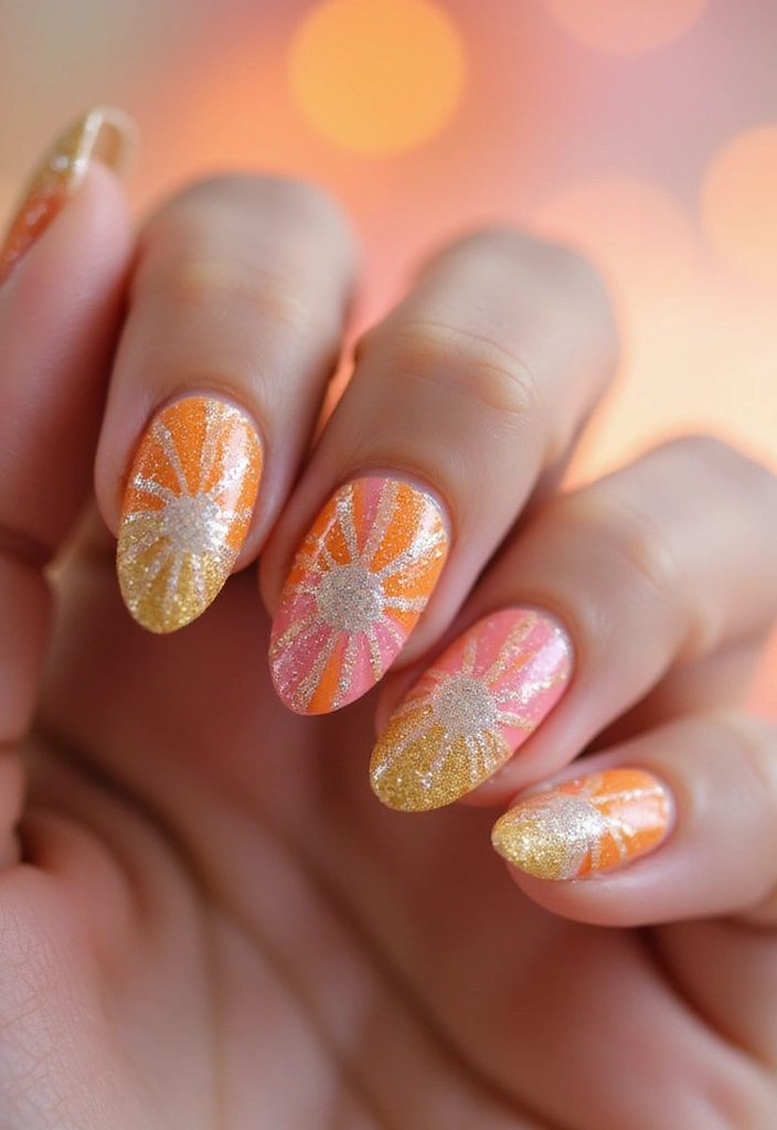 20 Fun Summer Nail Art Ideas You’ll Love - 20. Glittery Sunbursts