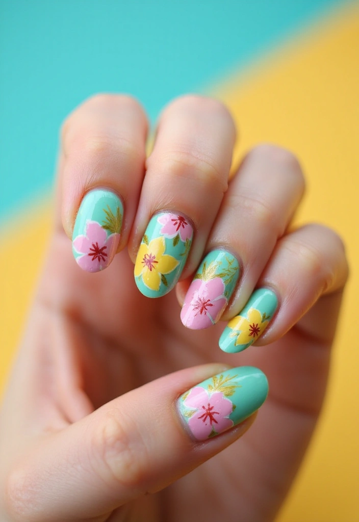 20 Fun Summer Nail Art Ideas You’ll Love - 6. Bright Tropical Flowers