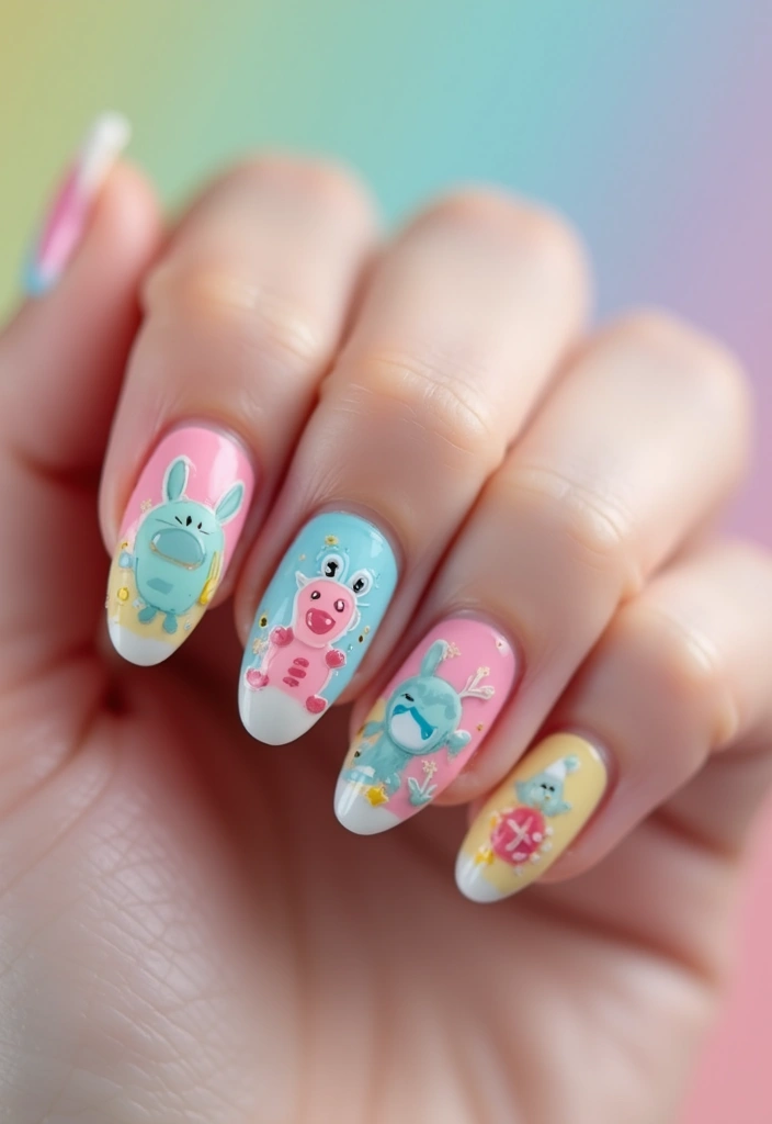 20 Gorgeous French Tip Nails to Copy Right Now - 19. Whimsical Characters