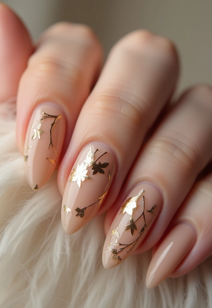 20 Rustic Nail Designs Perfect for Thanksgiving - 3. Golden Leaf Accents
