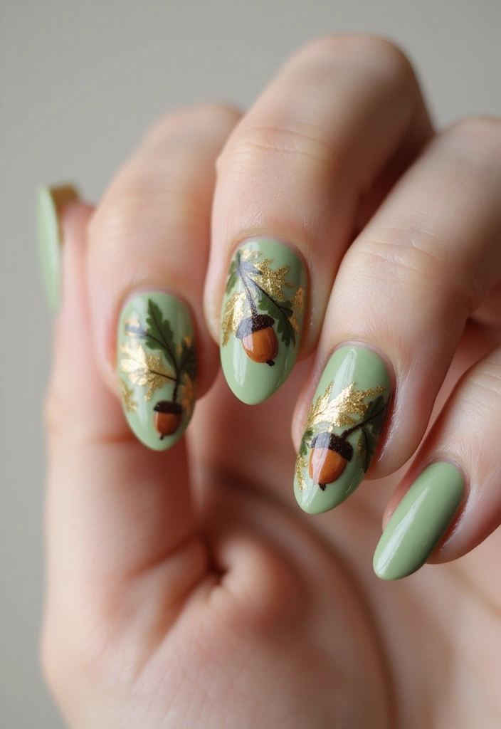 20 Rustic Nail Designs Perfect for Thanksgiving - 6. Acorn and Oak Leaves
