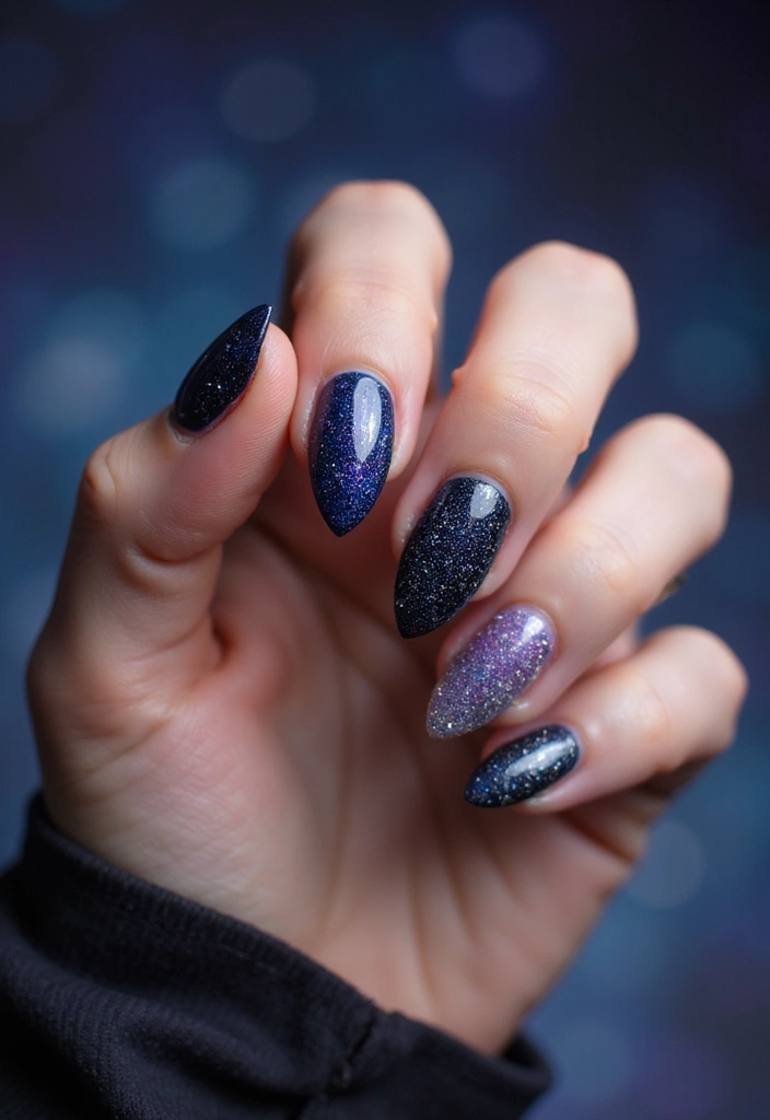 20 Stunning Summer Acrylic Nail Ideas - 11. Glitter Galaxy