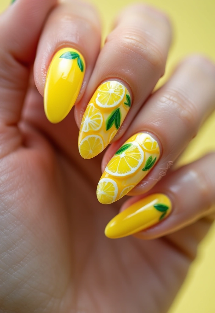 20 Stunning Summer Acrylic Nail Ideas - 12. Lemon Zest