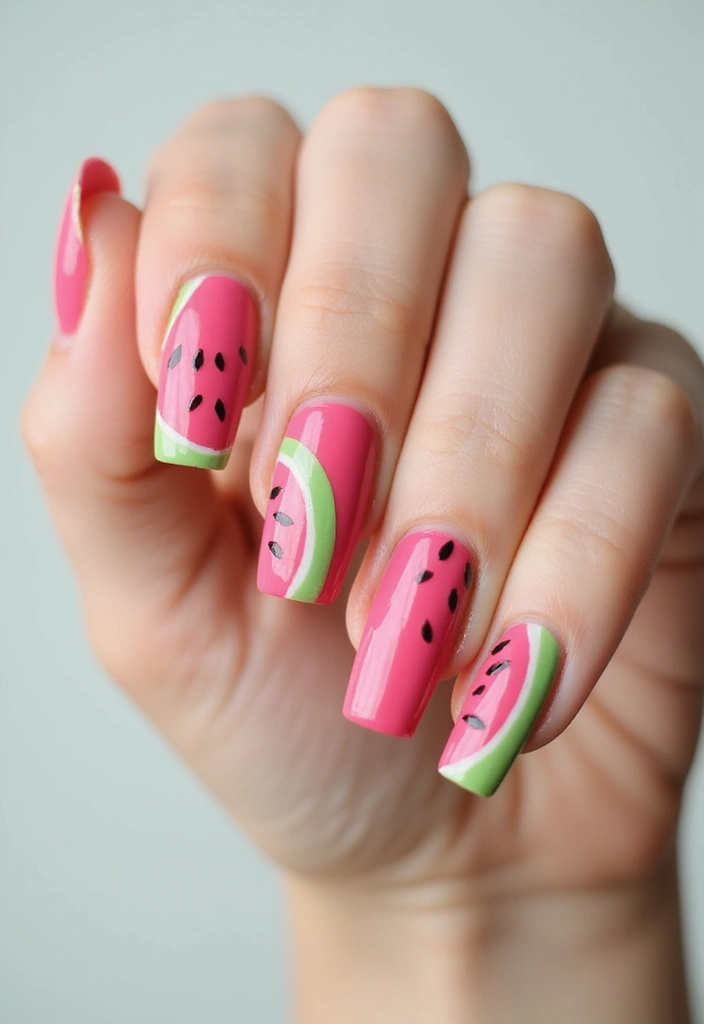 20 Stunning Summer Acrylic Nail Ideas - 15. Watermelon Slice