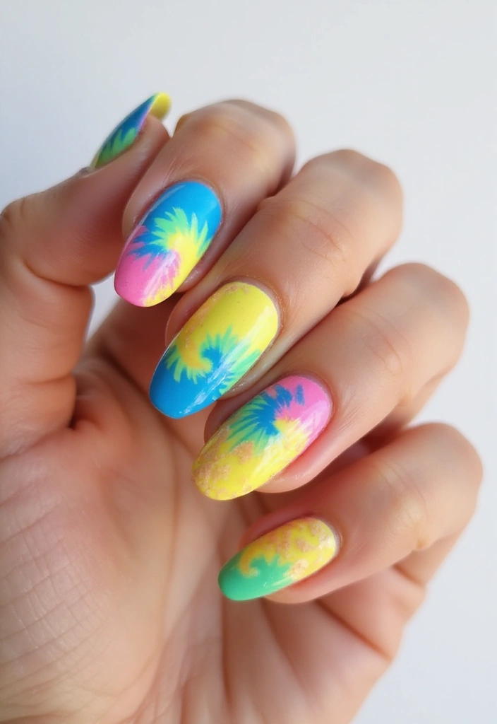 20 Stunning Summer Acrylic Nail Ideas - 18. Tie-Dye Vibes