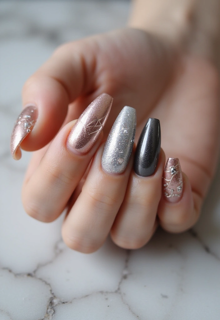 20 Stunning Summer Acrylic Nail Ideas - 20. Chic Metallics