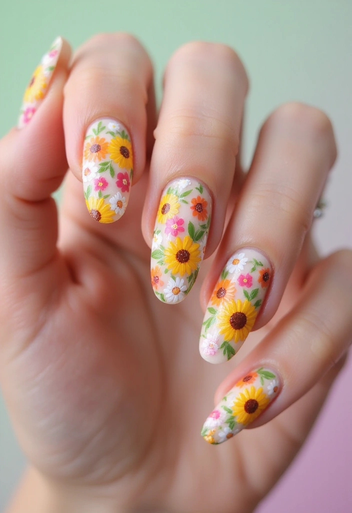 20 Stunning Summer Acrylic Nail Ideas - 4. Floral Explosion