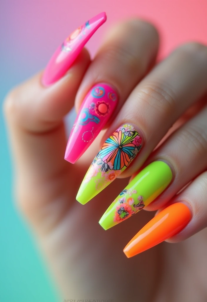 20 Stunning Summer Acrylic Nail Ideas - 5. Neon Brights