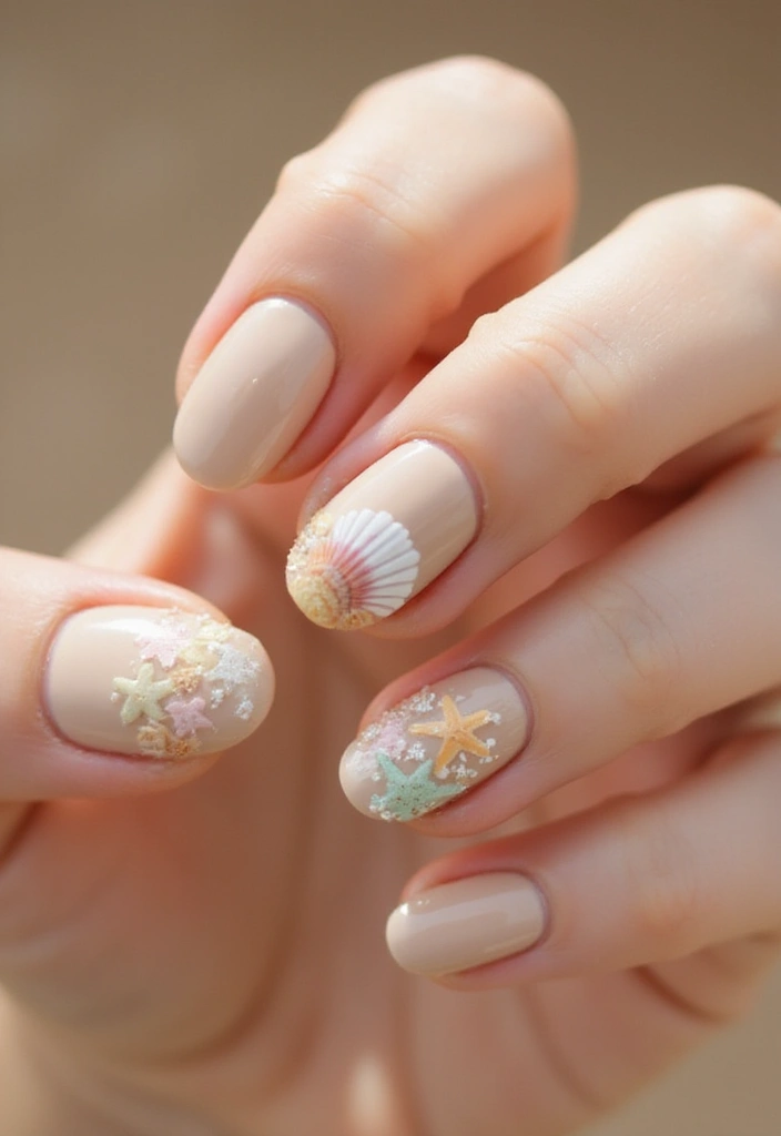 20 Stunning Summer Acrylic Nail Ideas - 8. Sea Shells and Sand