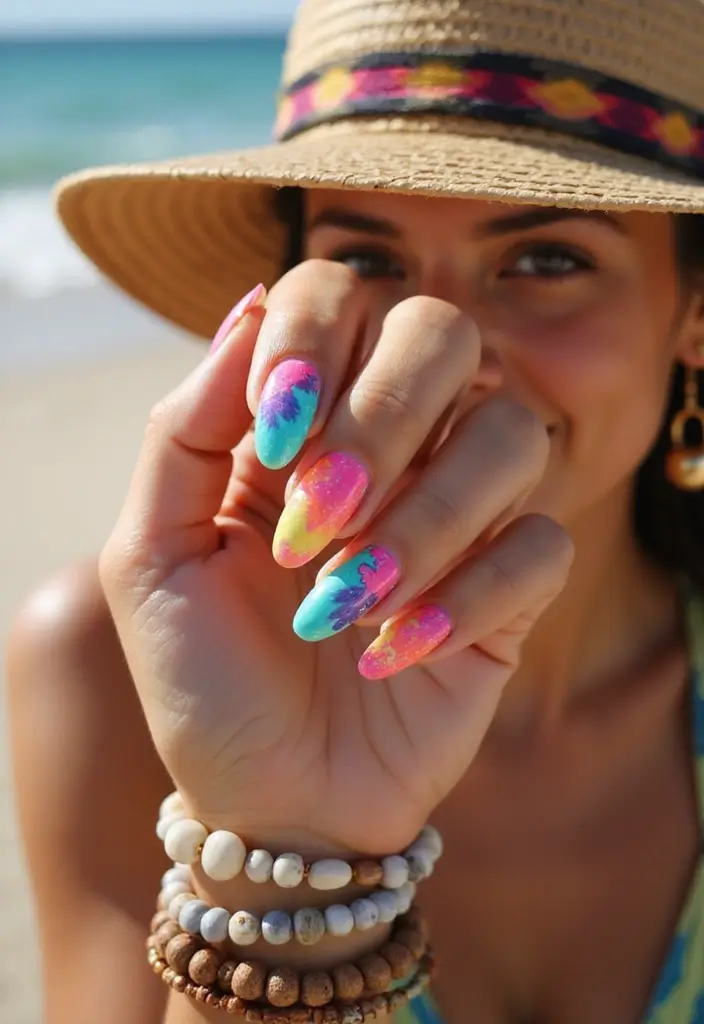 20 Trending Almond Nail Designs for Every Summer Mood - 11. Tie-Dye Effect