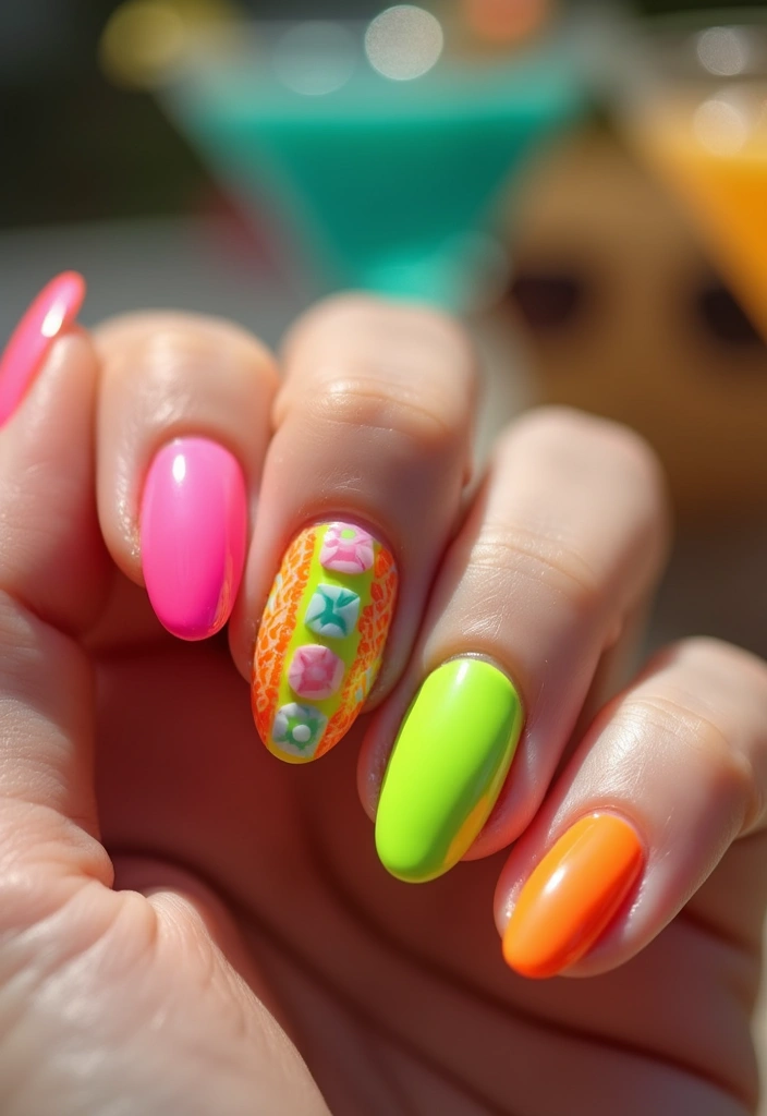 20 Trending Almond Nail Designs for Every Summer Mood - 12. Neon Pop