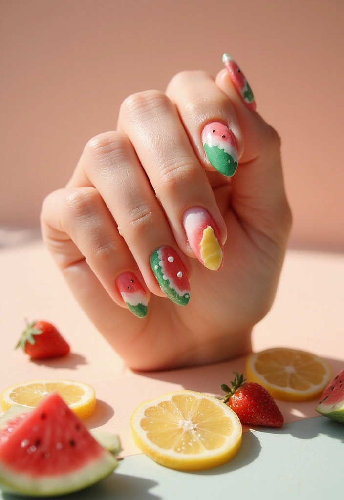 20 Trending Almond Nail Designs for Every Summer Mood - 3. Fruit Slice Nail Art