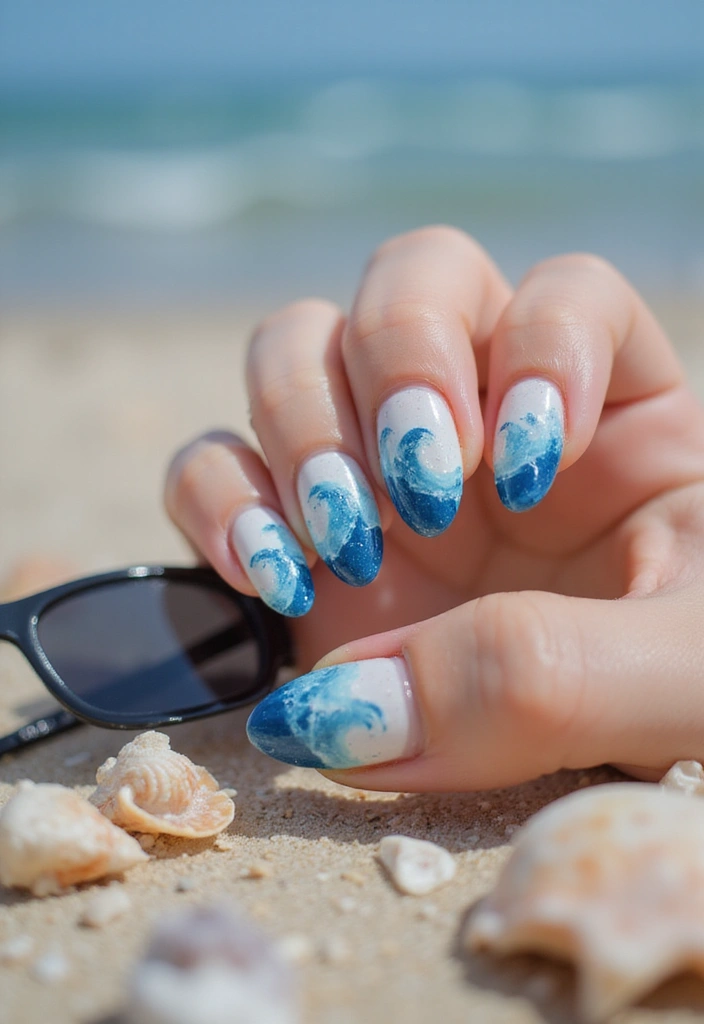 20 Trending Almond Nail Designs for Every Summer Mood - 5. Ocean Wave Designs