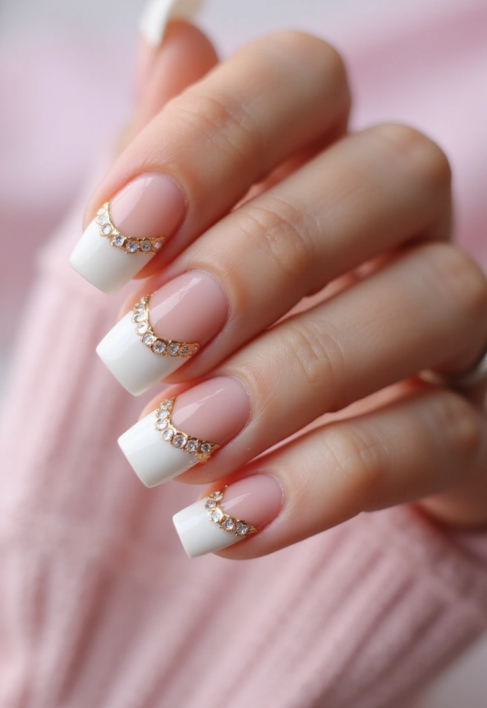 20 Ultimate Guide to Short Gel Nails—French Edition - 15. Jewel Accent French Tips