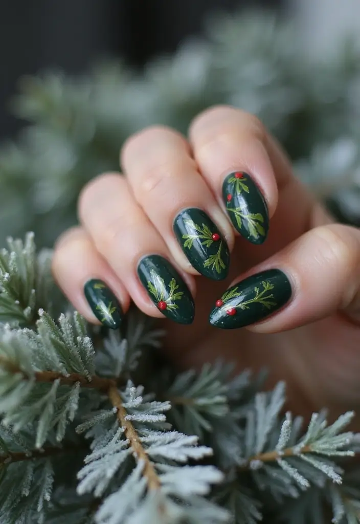 20 Winter Nail Art Designs That Shine Bright - 11. Holiday Foliage