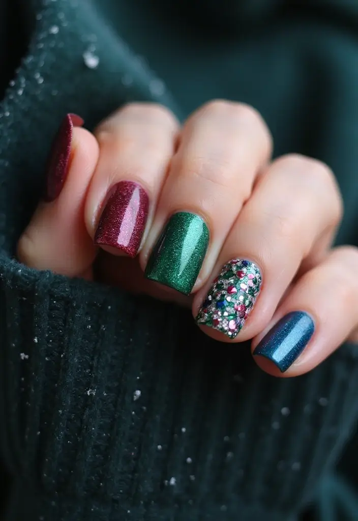 20 Winter Nail Art Designs That Shine Bright - 13. Bright Jewel Tones