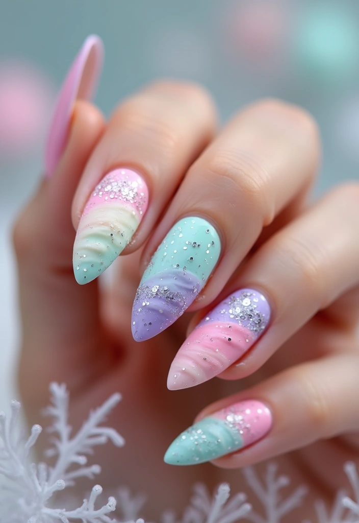 20 Winter Nail Art Designs That Shine Bright - 18. Ice Cream Swirls